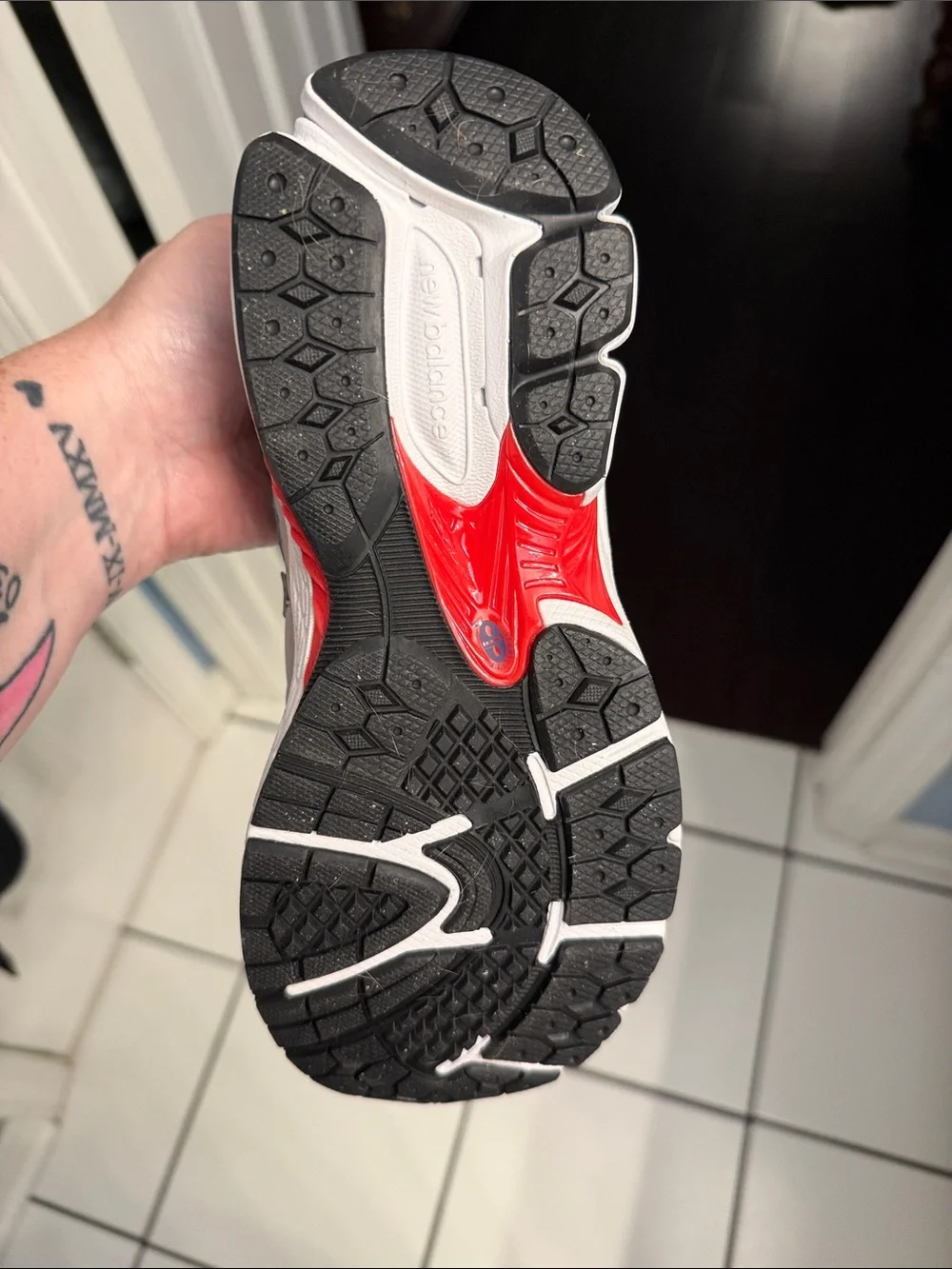New Balance Grey Red Blue Running Sneakers